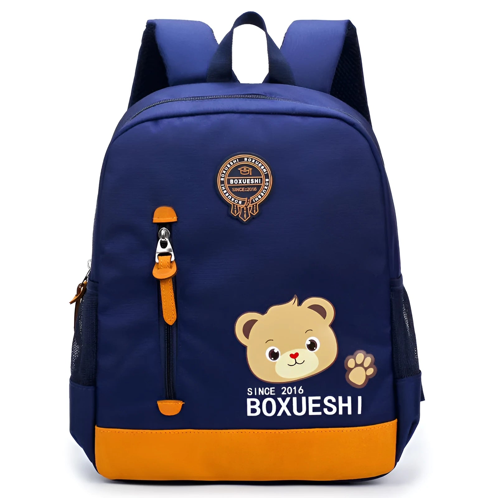 Cartoon bear design blue school backpack for boys aged 3-7 years with adjustable padded shoulder straps