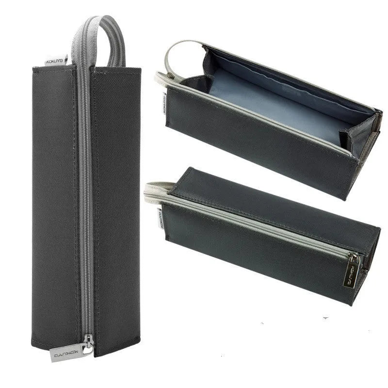 Large capacity female pencil case in DuPont paper or silicone material, shown in various colours including black, grey, pink, and blue.