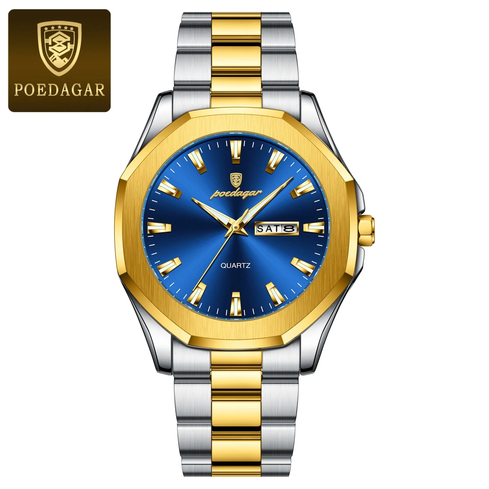 Men's steel strap quartz watch with a business design, shown in various colour combinations