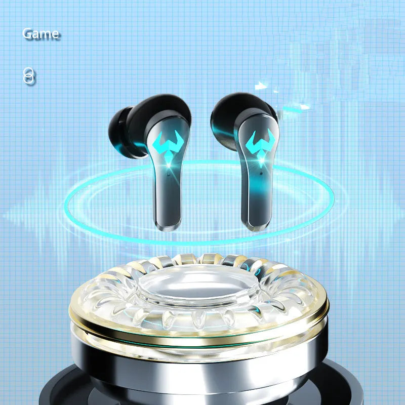 Black wireless Bluetooth sports gaming headset with in-ear noise-cancelling design