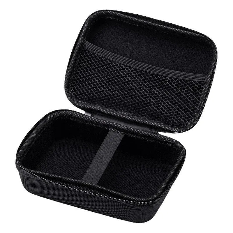 Multifunctional drop-resistant data cable storage bag in composite material with nylon outer, 17x12x7cm, rope handle