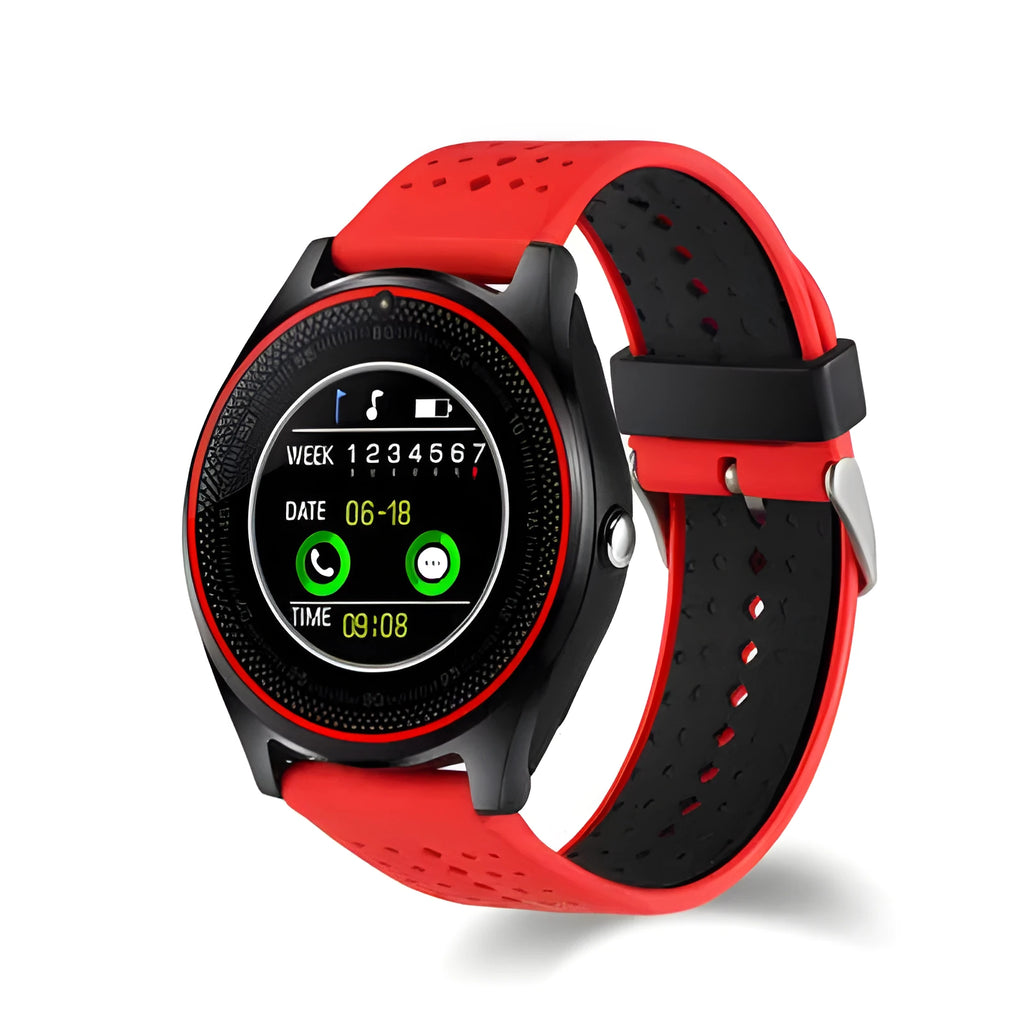 Call photo pedometer smart watch with 53mm black case on a wrist, displaying a call notification screen