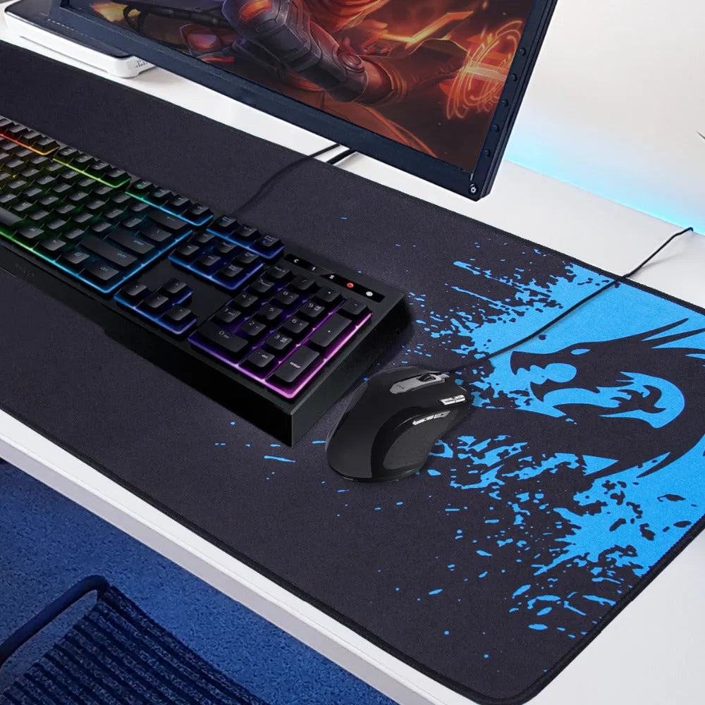 Mouse pad with smooth textured surface, reinforced stitching edges, and natural rubber non-slip base in 30x25cm size