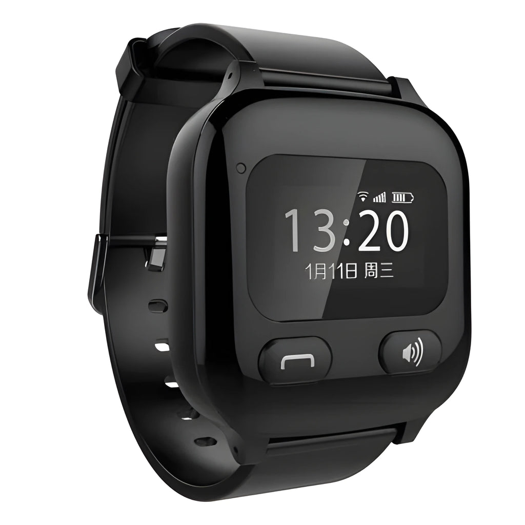 Black smart positioning watch with wrist strap for adults and elderly, Android compatible with SIM card slot