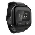 Black smart positioning watch with wrist strap for adults and elderly, Android compatible with SIM card slot