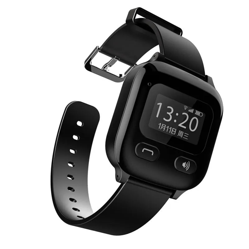 Black smart positioning watch with wrist strap for adults and elderly, Android compatible with SIM card slot