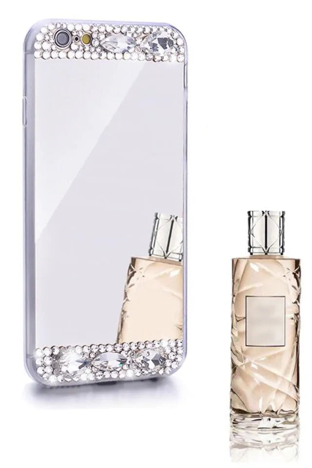Rhinestone decorated silicone phone case for Huawei phones in gold, silver, and rose gold colours