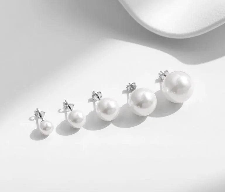 Light Luxury French Pearl Earrings for women in S925 sterling silver, diamond setting, available in 6MM to 14MM sizes, silver colour
