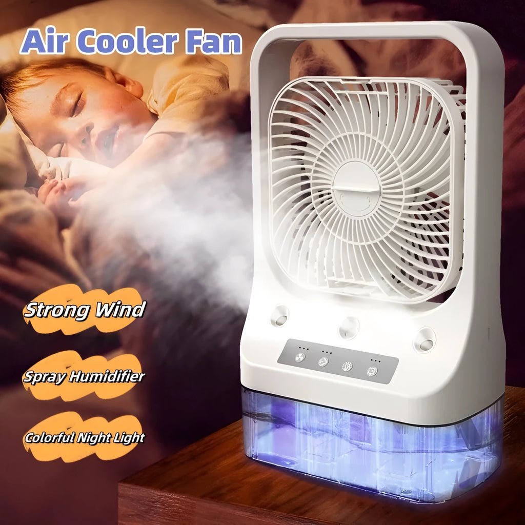 White USB rechargeable household cooling fan with water cooling tank and adjustable head