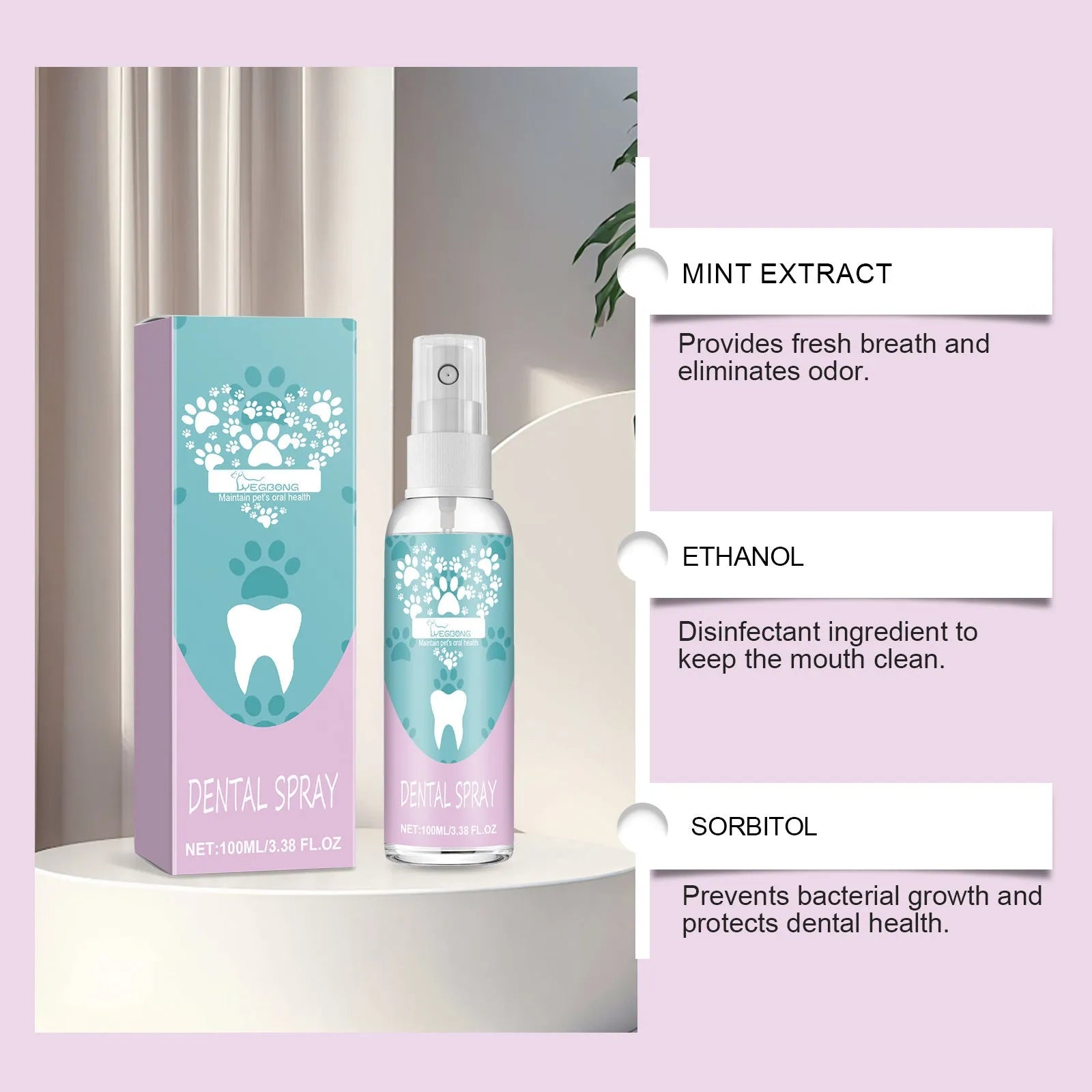 Pet teeth spray 100ml bottle for cleaning dog and cat mouth