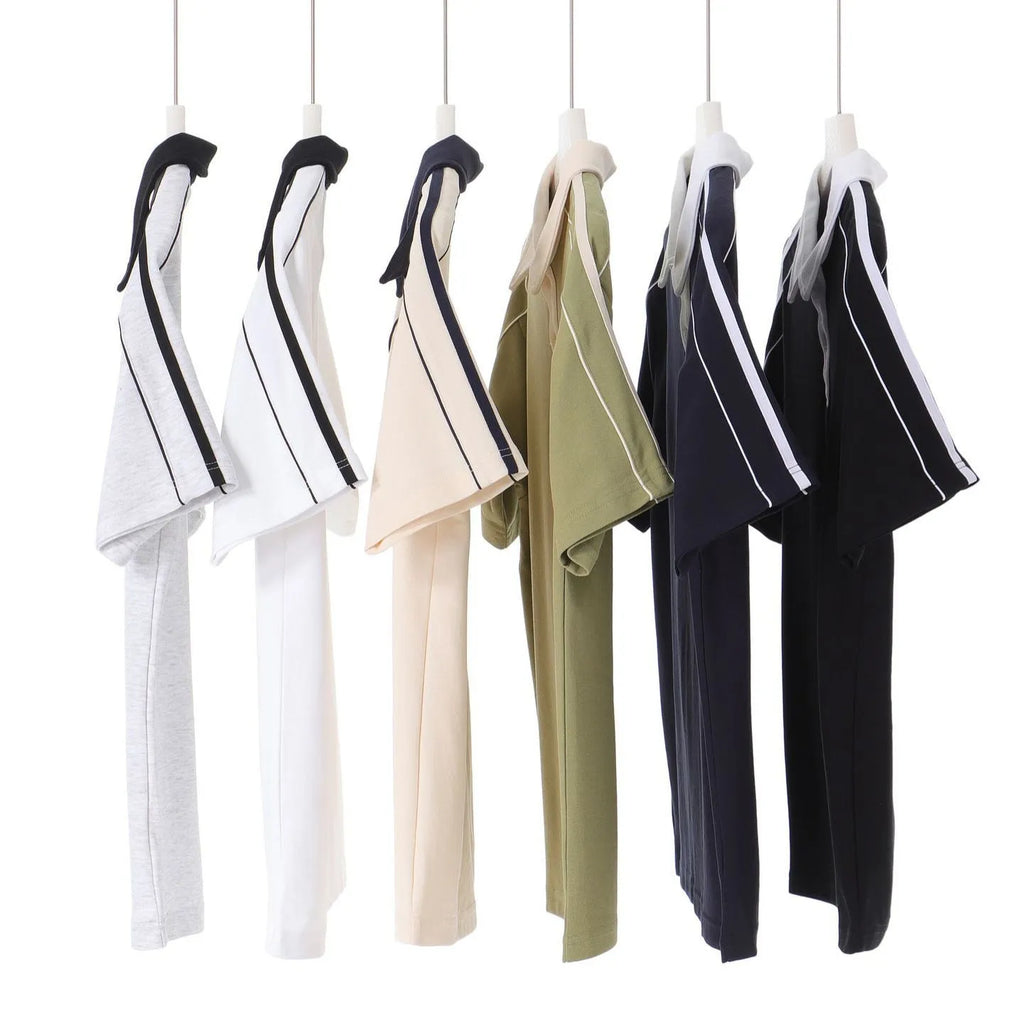 Casual lapel short sleeve t-shirt, loose cotton blend drop shoulder polo shirt in two-tone colour, sizes S to 3XL