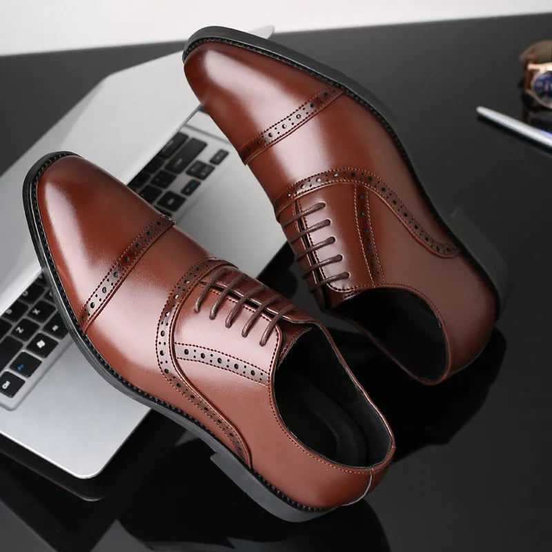 Men's black microfiber leather Oxford business dress shoes with rubber sole