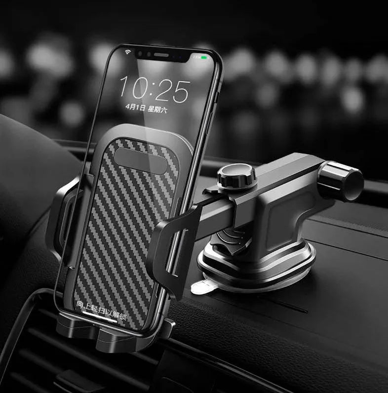Black universal car phone holder for smartphones between 4 and 7 inches in size