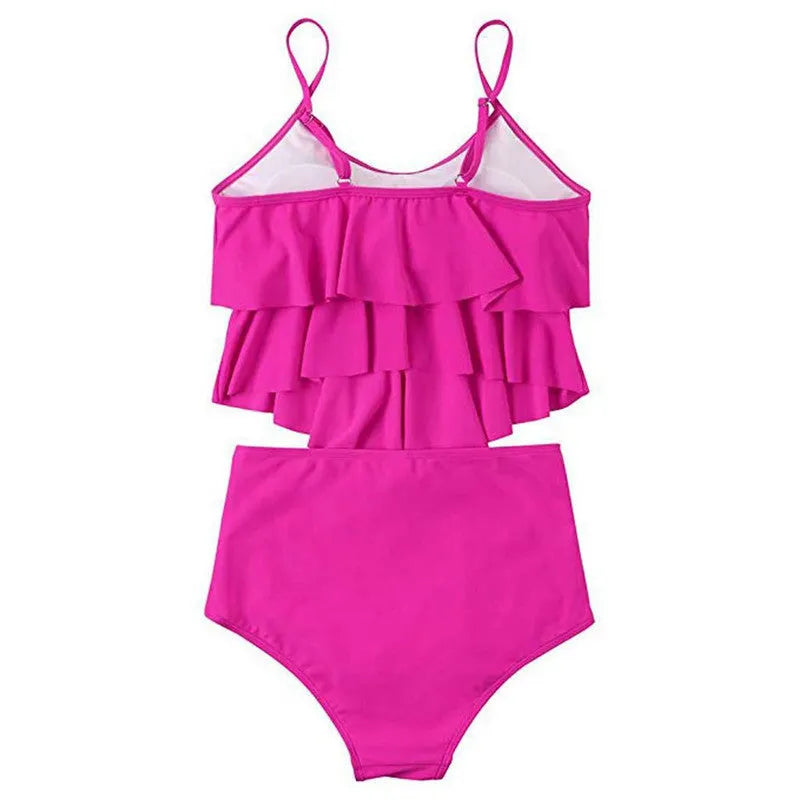 Ruffled bikini swimsuit in polyester with colour options black green rose red sizes S M L XL