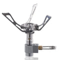Portable folding mini camping stove in unfolded position showing 3000W burner and anti-skid bracket