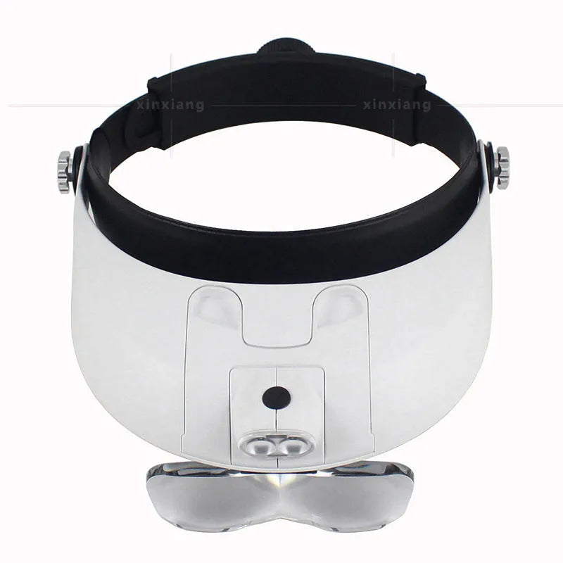 Headband magnifier with 5 lenses and 2 LED lights, 290x200x100mm, 625g, for crafts and sewing