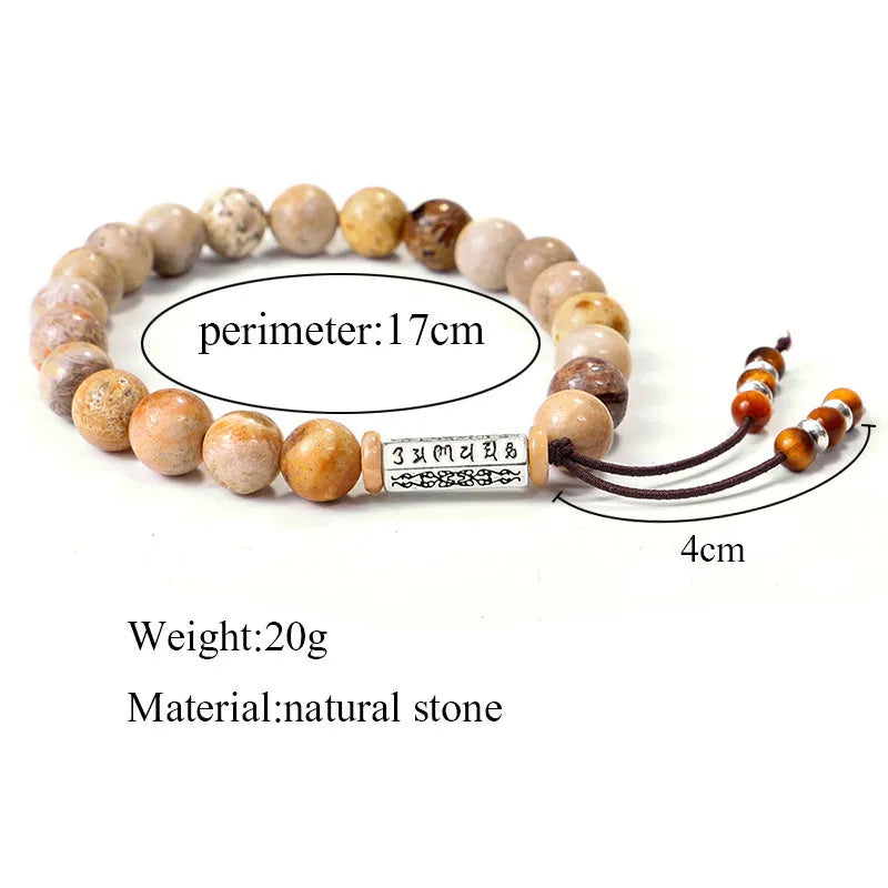 Handmade stone bead bracelet with wood colour finish and European American retro style