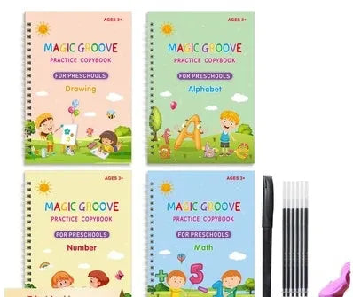 English children's groove magic calligraphy practice set with double-sided notched post design and ten refills
