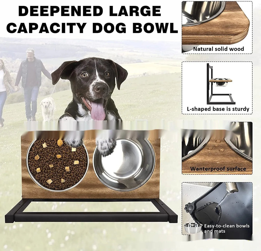 Black iron two-tier dog bowl rack stand with food and water bowl positions