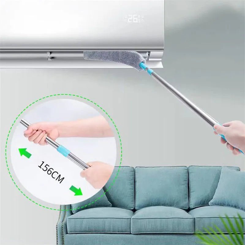 Retractable 156cm bed bottom cleaning brush with microfiber cloths and bristle head for dust removal under furniture