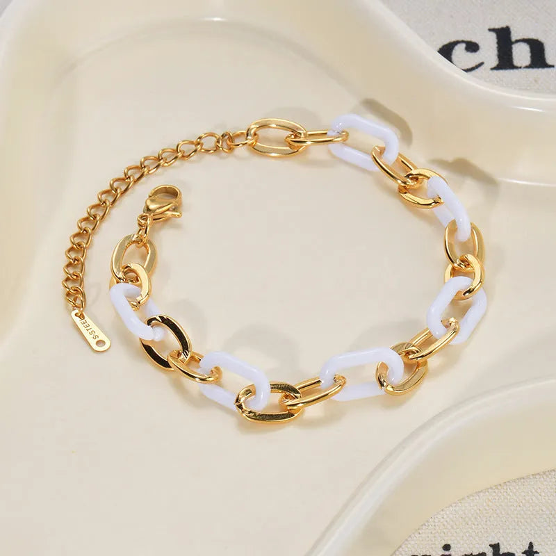 Women's ins style stainless steel bracelet with a double-layered electroplated resin heart charm