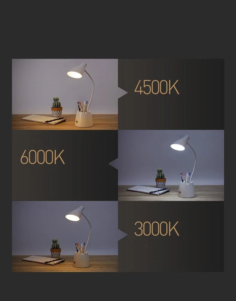 Beige LED folding eye protection table lamp with 24 lamp beads, 2200mAh battery, three colour temperature settings, aluminium and ABS construction