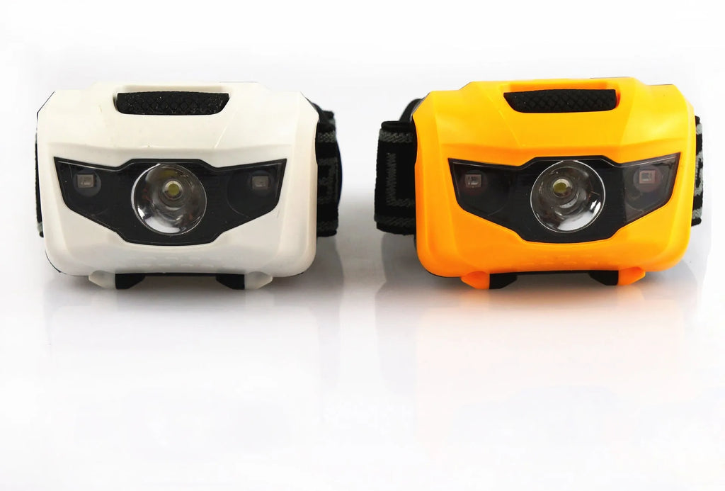 3W waterproof headlamp with white and red LEDs, 70-metre beam, four lighting modes, black finish