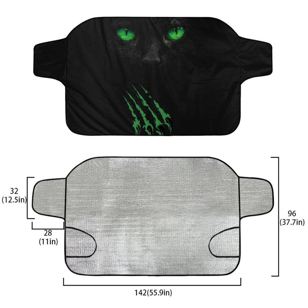 Car front gear sunshade made of aluminium film and polyester fabric with installation lanyard