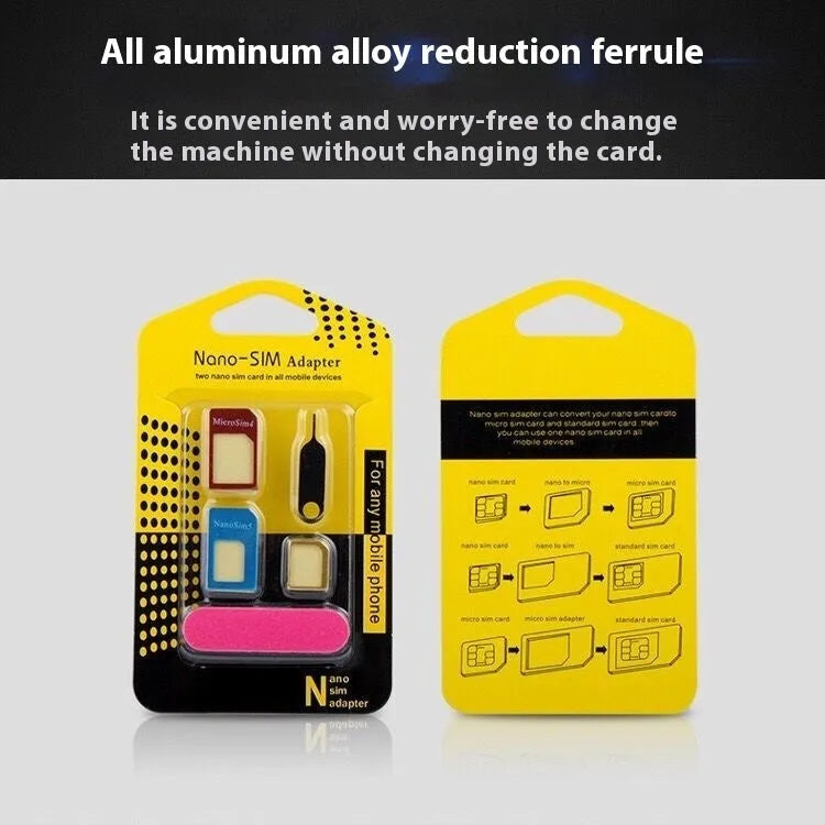 Five-piece aluminium alloy SIM card adapter sleeve set in metal card sleeve colour