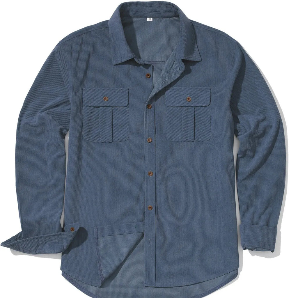 Men's casual corduroy shirt in Japanese retro style with long sleeves and loose fit