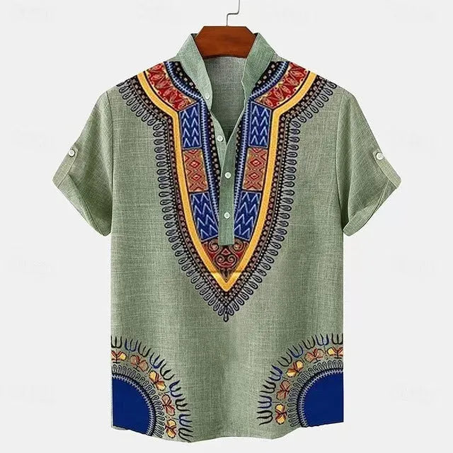 Men's striped linen leisure shirt with personalised buttons in loose fit casual styling