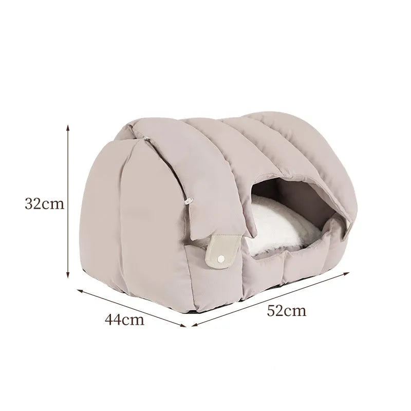 Grey arched cat nest functioning as enclosed pet bed and open sofa for cats and small dogs