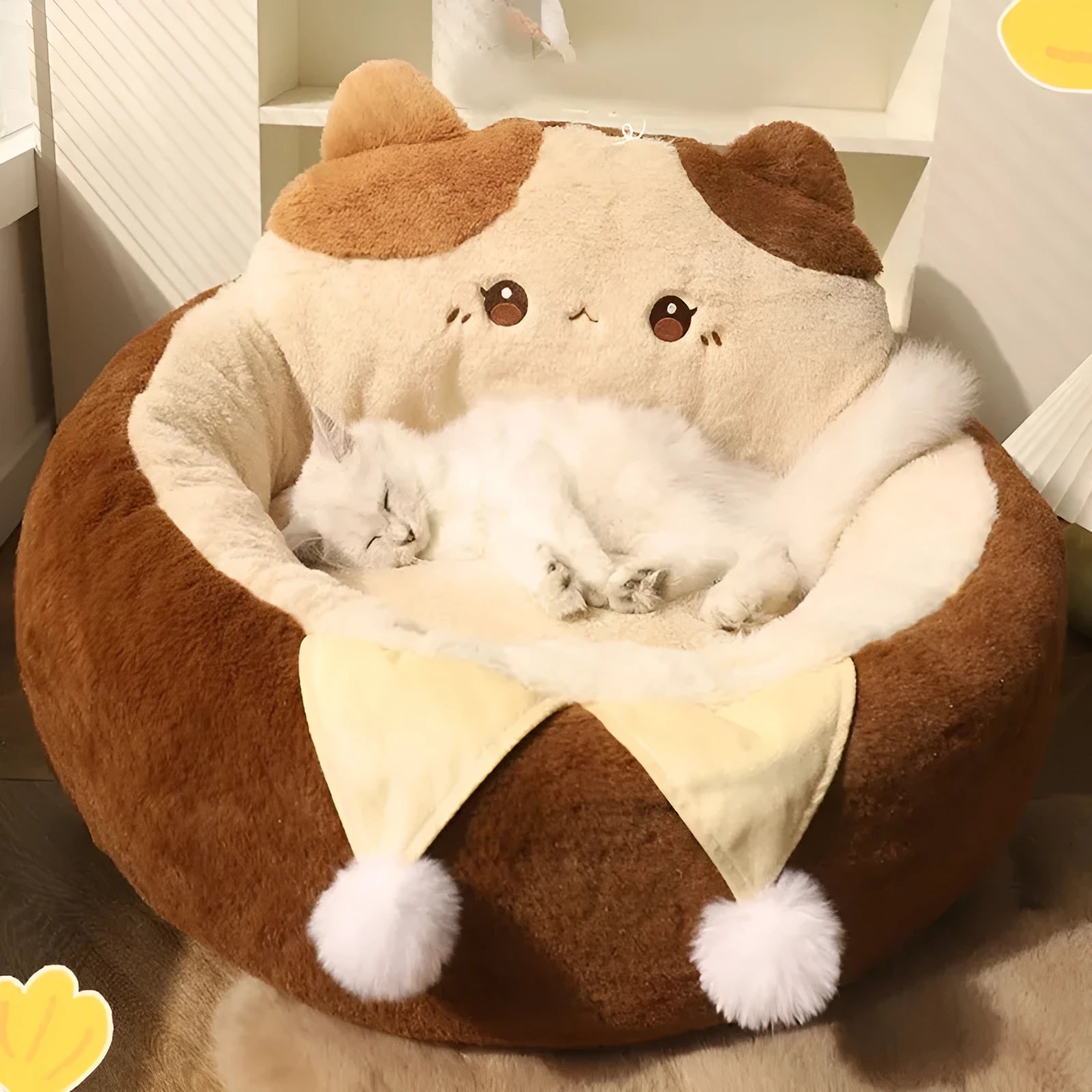 Round pet bed cushion with soft polyester cover and PP cotton filling for cats and small dogs