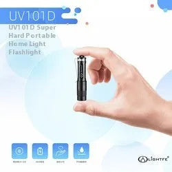 Black LED key ring flashlight with stainless steel housing on keychain