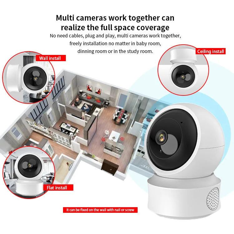 Smart dual-light WiFi indoor HD 360-degree surveillance camera with voice intercom, 135x104x98mm, mobile APP control