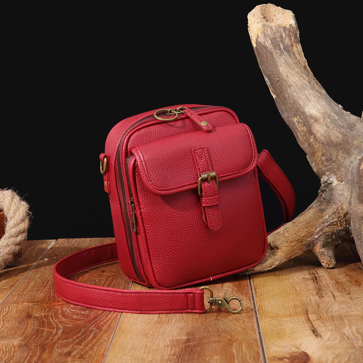 Unisex vintage large capacity PU messenger bag with retro brown finish and 10 card inserts
