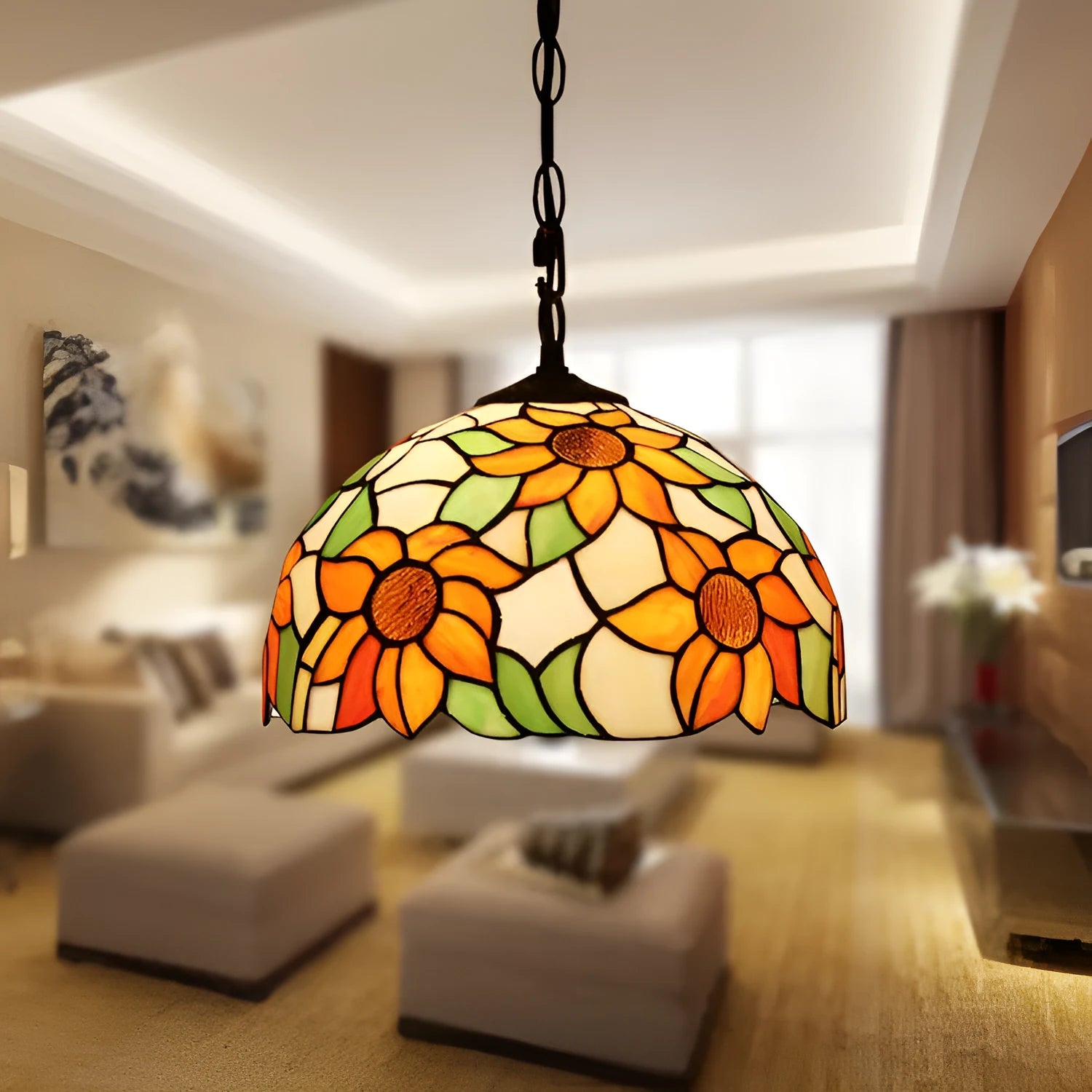 European retro baroque chandelier with coloured glaze finish and abstract styling, hanging ornament light fixture