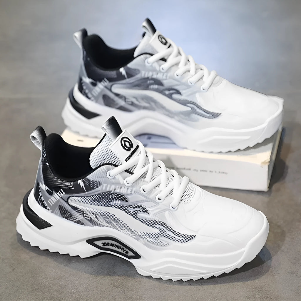 Men's breathable mesh casual sports shoes in 3529 black and white with synthetic leather upper and rubber sole