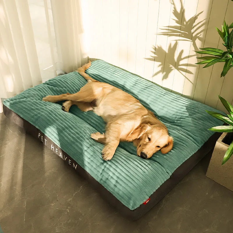 Green removable washable cut velvet pet dog bed kennel mat with PP cotton filling for dogs up to 100 kg