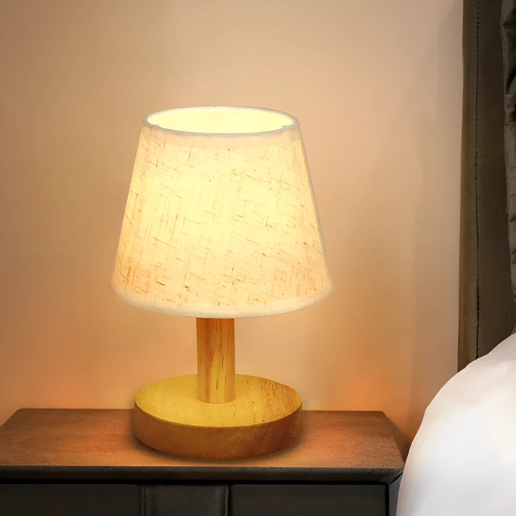Korean style vintage pleated table lamp with jute linen shade and bamboo base