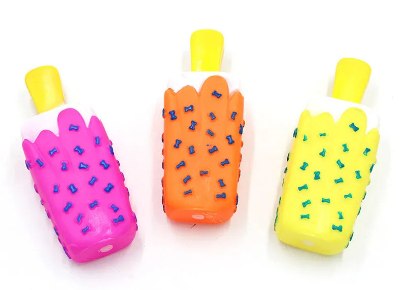 Vinyl simulation popsicle ice cream dog toy with squeaker, 15cm, random colour, on white background