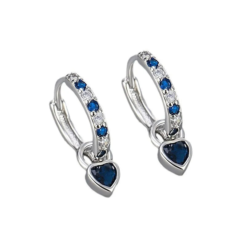 Women's zircon heart drop earrings with coloured stone in gold or white gold colour setting.
