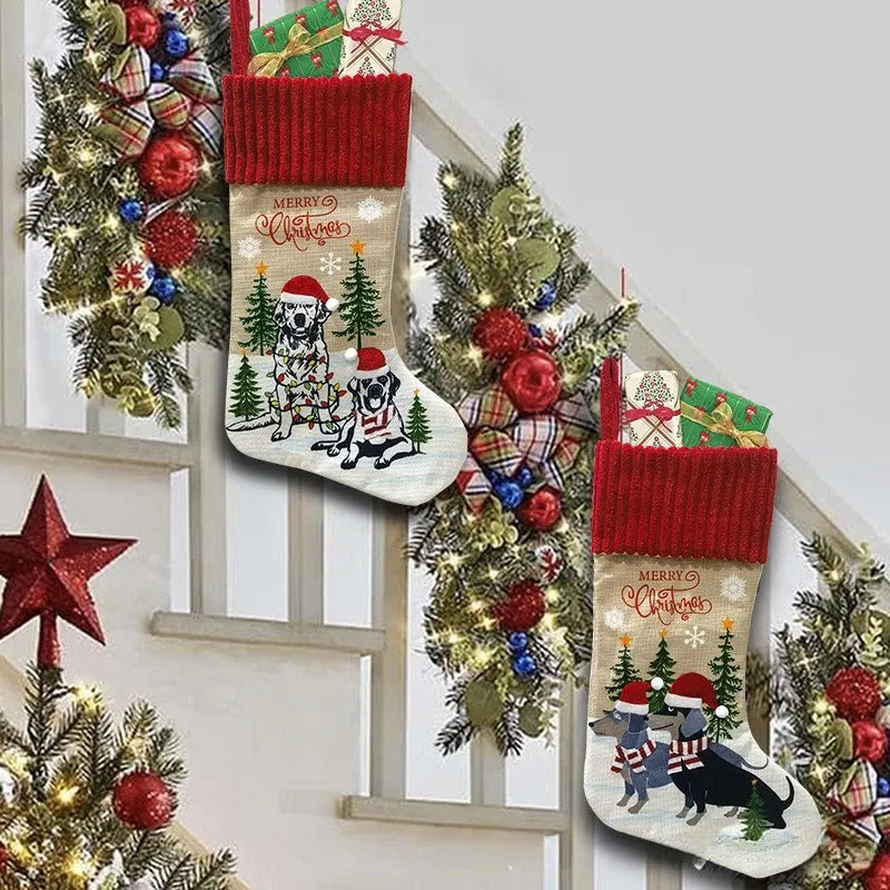 Cloth Christmas tree hanging bag pendant for pets in pastoral or American style, measuring 46cm by 28cm.