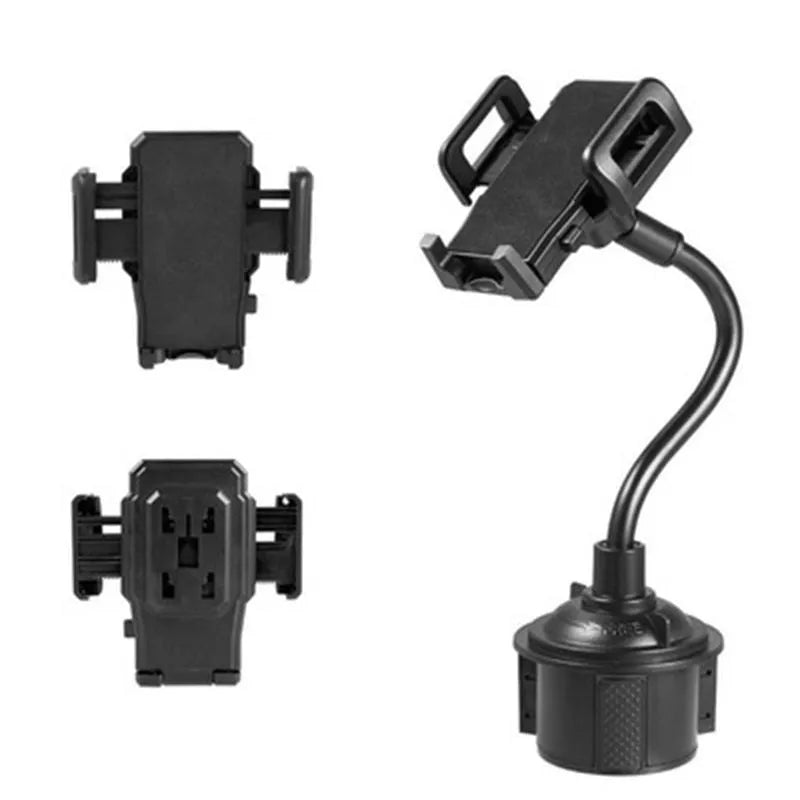 Black universal car phone mount holder with adjustable side grips, shown mounted on a car air vent.