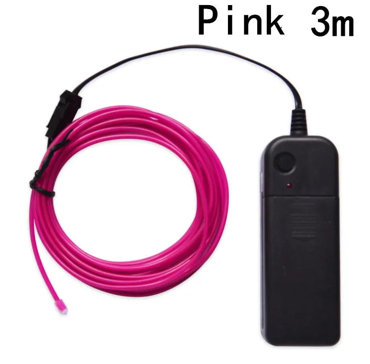 Flexible EL Wire Cable LED in 2.3mm diameter with 360-degree illumination and three light modes