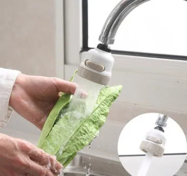 White and grey ABS faucet booster shower attachment with 3-mode spray and 360-degree rotation on round kitchen tap
