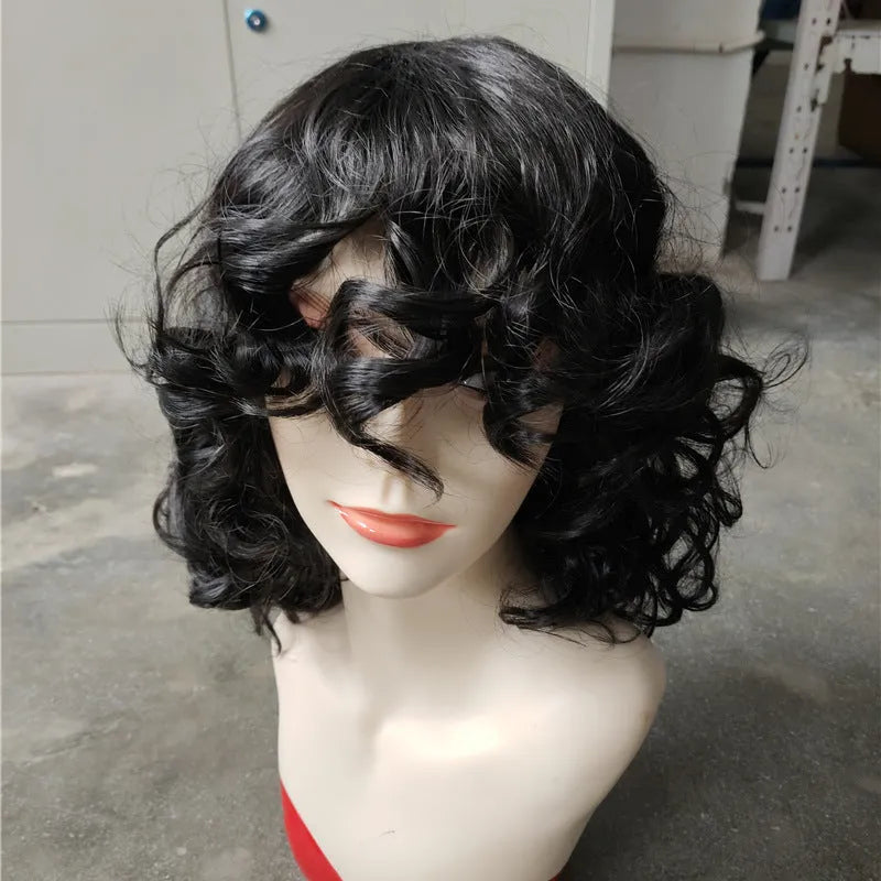 Black synthetic Afro wig with long curly African style for women, heat-friendly high temperature fibre construction