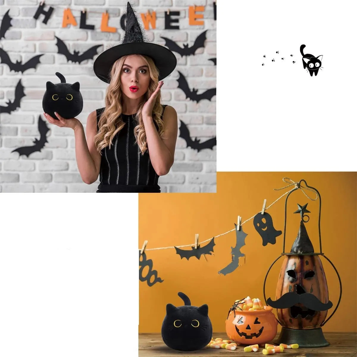 Black cat plush toy stuffed animal with soft pillow design for napping and decoration
