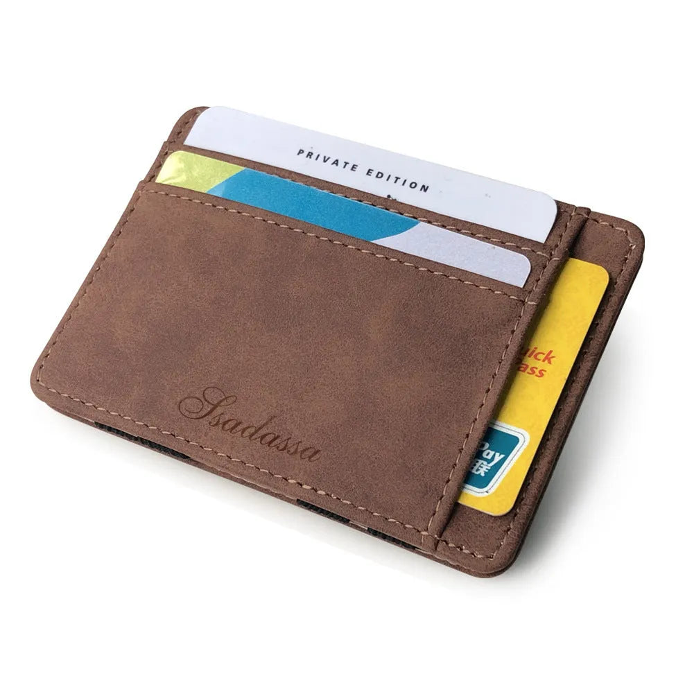 Korean style matte leather magic wallet with coin pocket in horizontal square shape