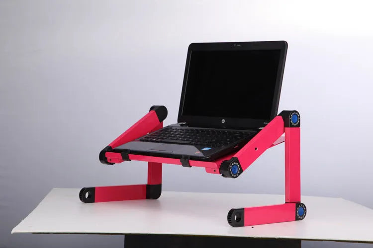 Adjustable folding laptop table stand with 360-degree rotation, magnesium alloy construction, and self-locking joints, in black colour